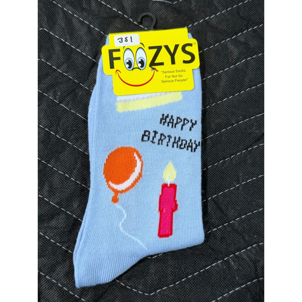 Foozys Happy Birthday Crew Socks Women Size 9-11 Blue NWT Novelty Cake Balloon
